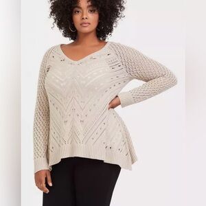 Torrid Ivory Mix Stitch Handkerchief Pullover Sweater 2X